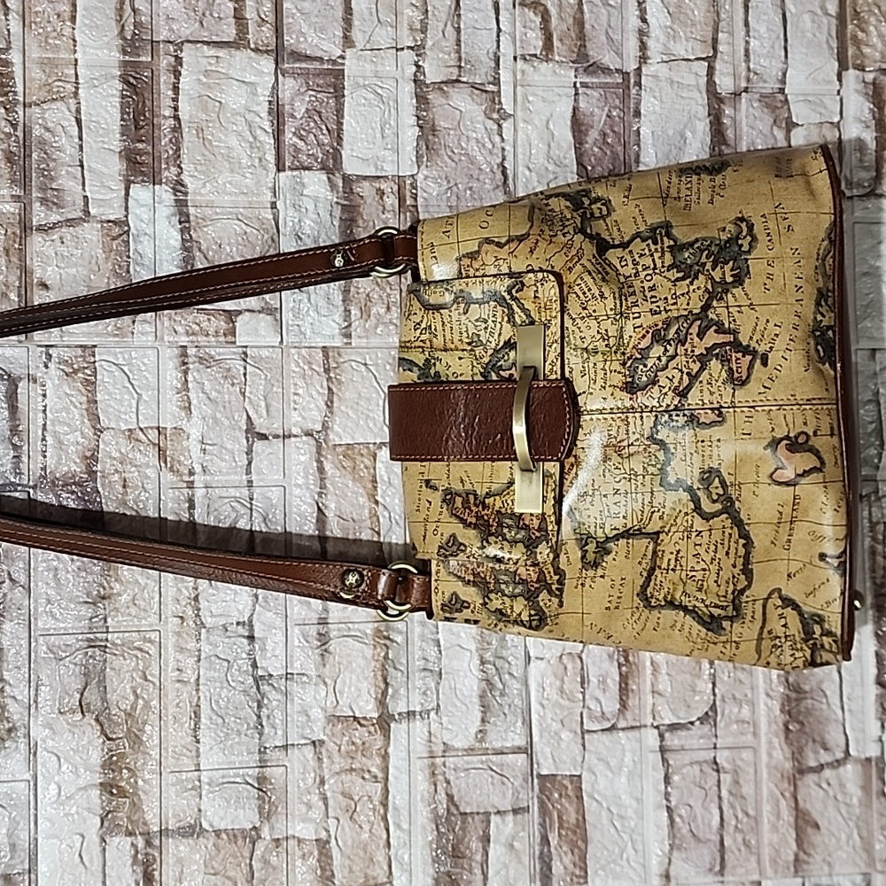 Patricia Mash   Italy Map Print Brown Shoulder Bag